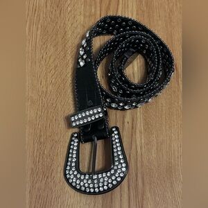 Unisex Black Rhinestone Studded Belt